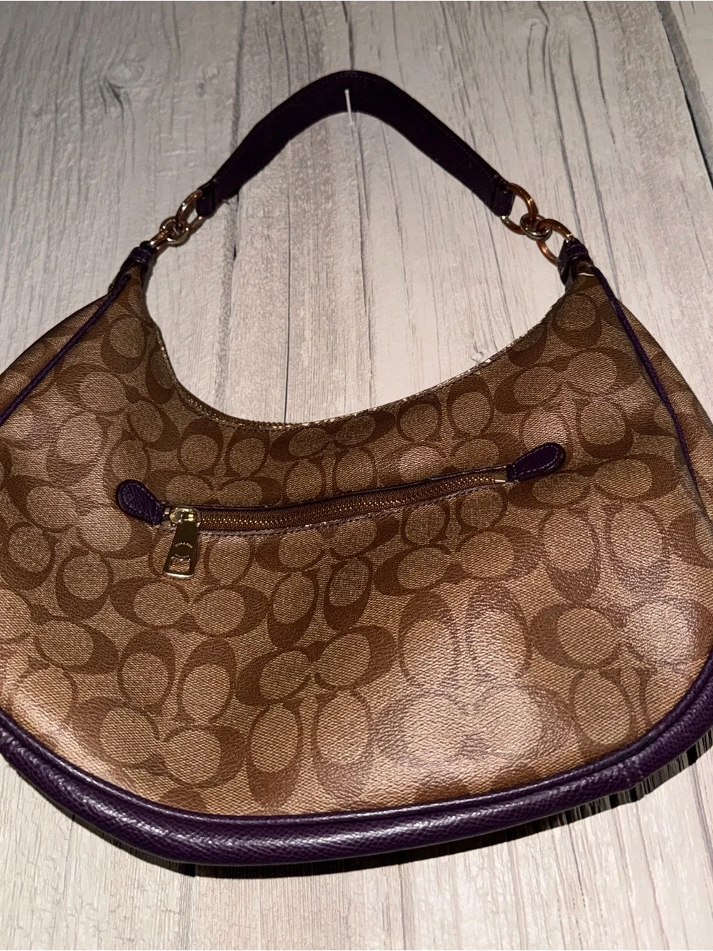 Coach Harley Hobo Bag Signature Canvas Purple Leather Trim F38267 June 2016 Y2K - Picture 7 of 10